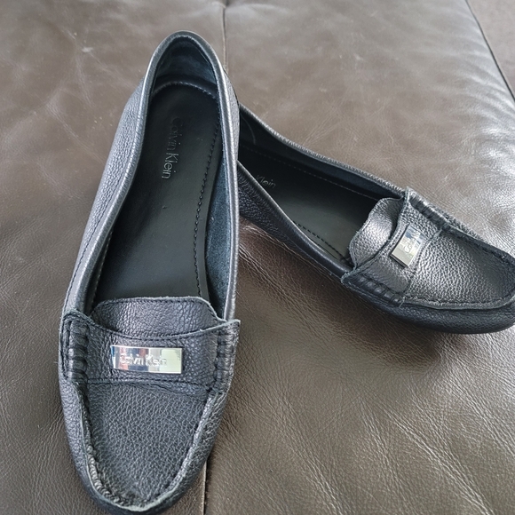 Calvin Klein Black Leather Loafers with Metallic Detail - Picture 1 of 10